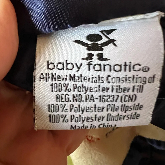 Attention Patriots Fans Baby Fanatic Snuggie Bear 13x13 Blue Satin Lined Lovey - Picture 3 of 3